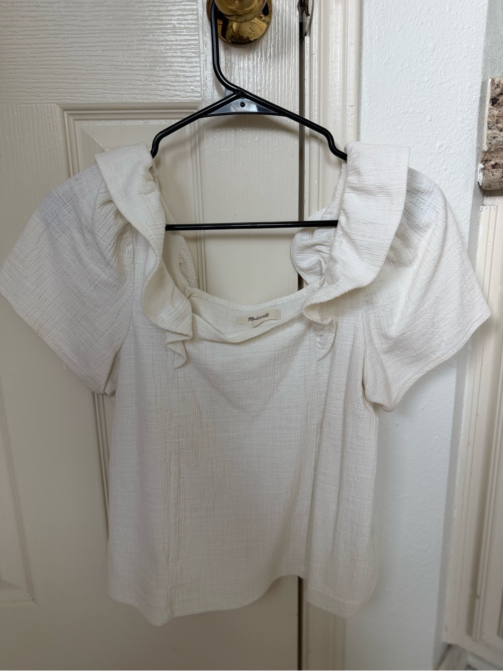 Madewell Cream Ruffle Collar Short Sleeve Top